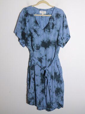 Cloth & Stone Anthropologie Tie Dye Tie Waist Mini Dress Womens 3X Blue Boho